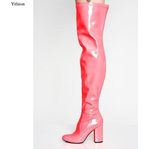Olomm Stylish Women Winter Over The Knee Boots Square High Heels Boots Nice Round Toe 7 Colors Party Shoes Women US Size 4-16