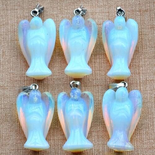 Wholesale 2020 6pcs/lot fashion hot selling natural opal oplite stone angel pendants charms for necklace fine jewelry making