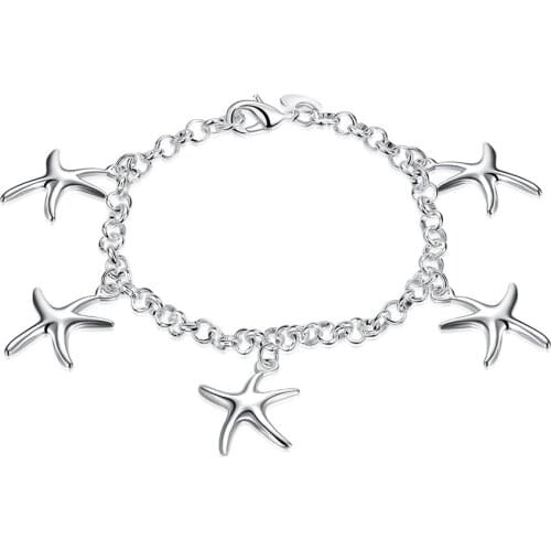 BABYLLNT Wholesale 925 Silver Five Starfish Pendant Bracelet For Woman Charm Wedding Engagement Fashion Party Charming Jewelry