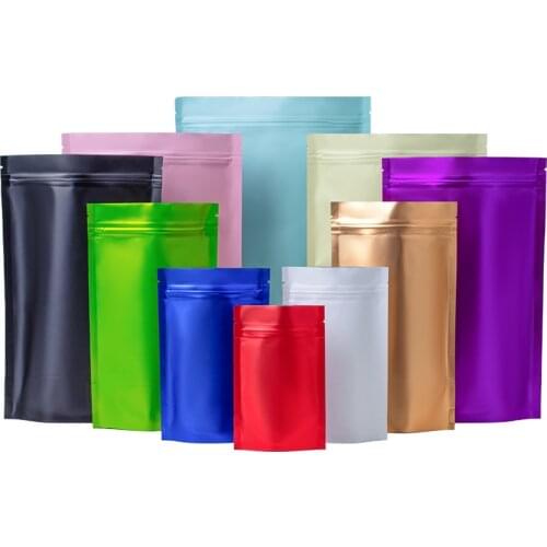 100pcs Matte Color Aluminum Foil Zip Lock Bags Resealable Coffee Snack Nuts Spice Heat Sealing Logo Printing Packaging Pouches