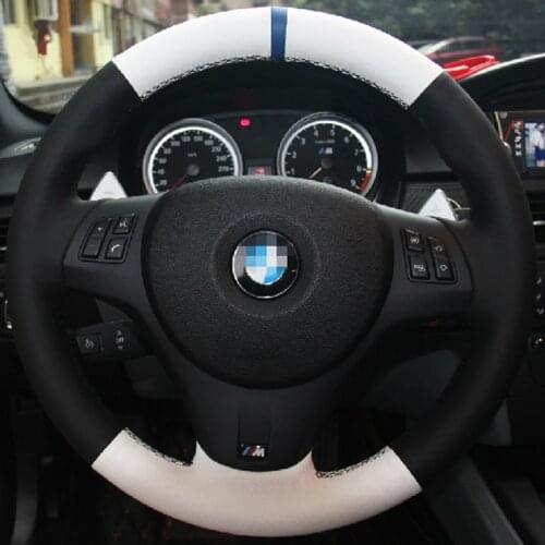 Customize Car Steering Wheel Cover Hand-Sewing Black White Suede Leather for BMW 1 3 5 7 Series X1 X2 X3 X4 X5 X6
