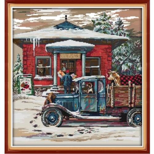 Christmas Post Office cross stitch kit aida 14ct 11ct count printed canvas stitches embroidery DIY handmade needlework