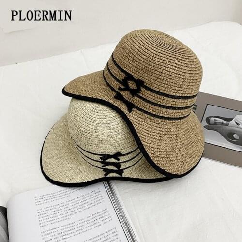 Straw Hat Female 2021 New Summer Big Along Women Hat Beach Vacation Anti-UV Sun Hats Visor Foldable Bow Panama Hat Chapeu