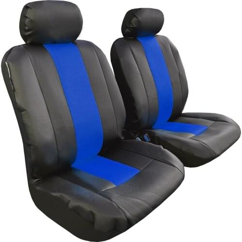 Blue Black Leather Seat Covers For Trucks Dogs Cars SUV, Leatherette Spacer Mesh Front Set Auto Protector