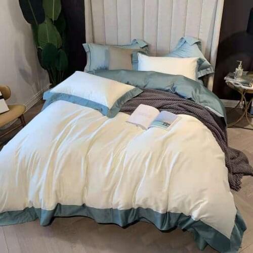 Solid color 60s Satin cotton four piece set with wide edge contrast bedding