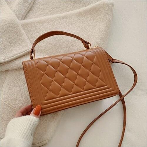 Women New Fashion Lattice Pattern Flap Crossbody Handbags Vintage PU Leather Solid Color Ladies Casual Shoulder Messenger Bags