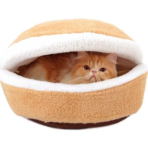 Warm Cat Bed Dog House Hamburger bed Disassem Blability Windproof Pet Mat Puppy Nest Shell Hiding Burger Bun For Winter