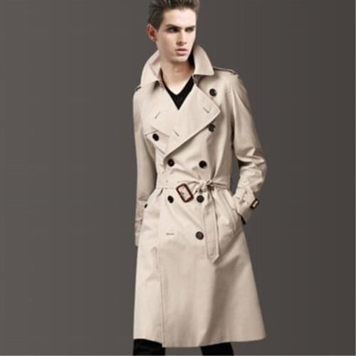 Spring Male Autumn Simplicity Trench Mens Clothing Fashionable Casual with Belt Coat Mens Double Breasted Long Design Trench
