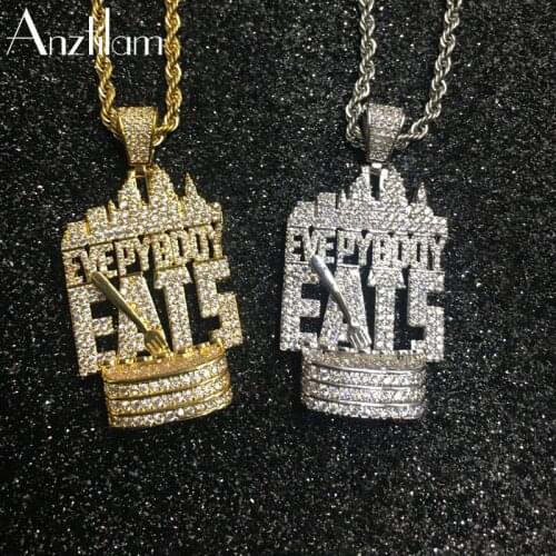 Hip Hop EATS Letter Jewelry Creative Iced Out AAA Cubic Zircon Pendant Necklace For Rapper Men Jewelry