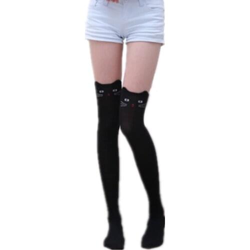 Japanese Kawaii Cartoon Womens Stockings Cotton Over Knee High Socks Thigh High Stockings Female Cute Animal Long Knee Socks