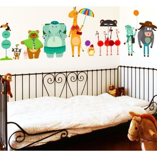 Funny Cartoon Animal Wall Stickers DIY for Childrens Room Baby Stickers Kindergarten Wallpaper Sticker Kids Gift