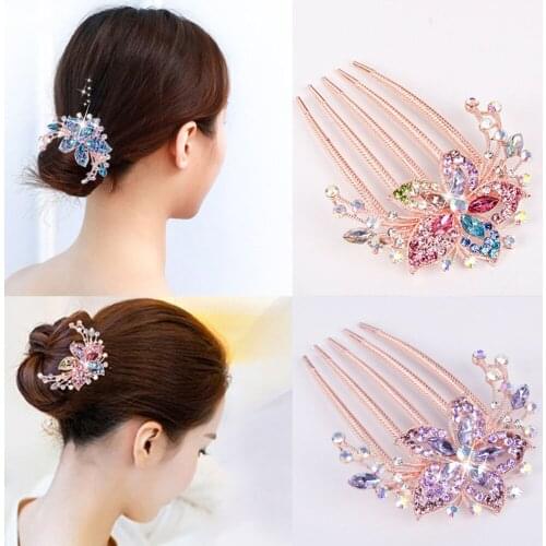 1 Pcs Hair Comb Wedding Hair Clips Crystal Hair Comb Fashion Hair Accessories Colorful Flowers Retro Hair Accessories Hairpins