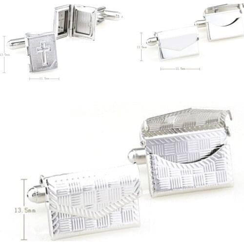 10pairs/lot Openable Envelope Cufflinks Checker Cross Pattern Photo Holder Cuff Links Mens Jewelry Accessory Wholesale