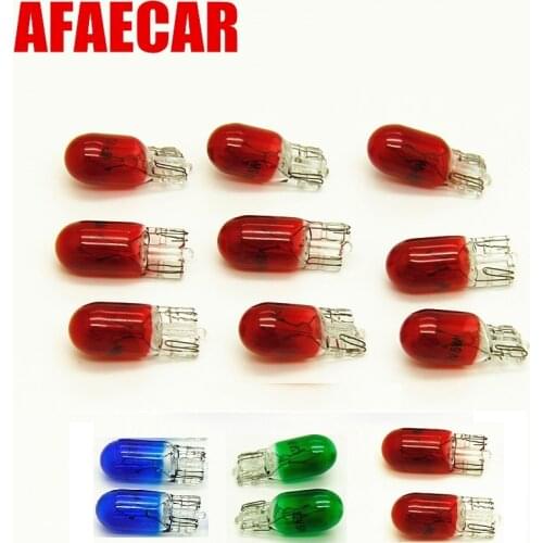 100pcs car t10 halogen 3w w5w 194 158 wedges 12v 5w warm white red green bulb