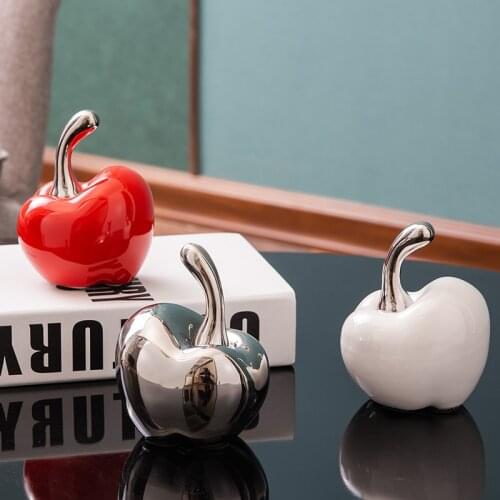 2Pcs Apple Miniatures Arts Crafts Red/White/Silvery Ceramic Fruit Plant Figurines Garden Home Decoration Accessories