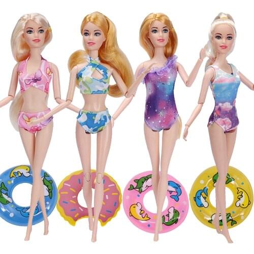 2Pcs/set Barbie Clothes Beach Bathing Clothes Bikini Swimsuit + Random 1x Swimming Buoy Lifebuoy For Barbie Doll Accessories