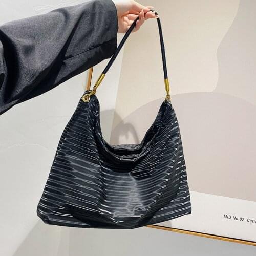 2021 Winter Handbag PU Leather Big Tote Womens Bag Brand Designer Solid Color Fashion Stripe Shopping Crossbody Shoulder Bag