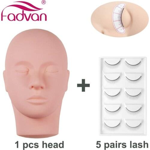 5 Pairs Training Lashes + 1 Pcs Training Mannequin False Eyelashes for Beginners Teaching Lashes Eye Extension Tools Practice