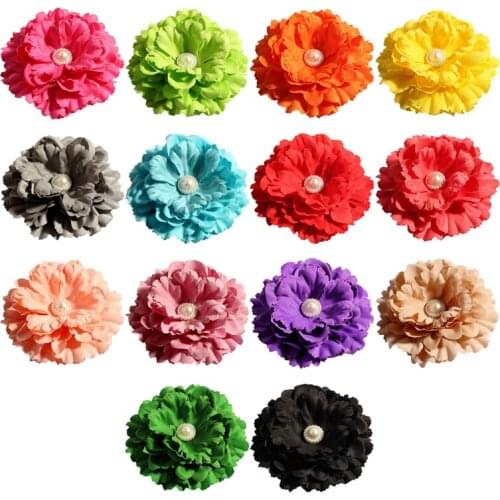 5pcs/lot 11CM 20Colors Newborn DIY Chic Shabby Artificial Shaped Fabric Hair Flowers With Pearl Buttons For Baby Girl Headbands