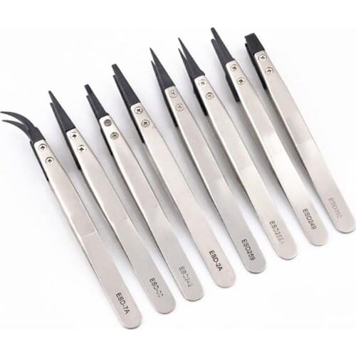 ESD Anti-Static Tweezers With Replaceable Tips Full Stainless Steel Body Carbon Fiber Conductive High Quality