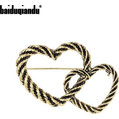 Baiduqiandu New Arrival Double Heart Brooch Lapel Pins Dress Coat Accessories Cute Jewelry