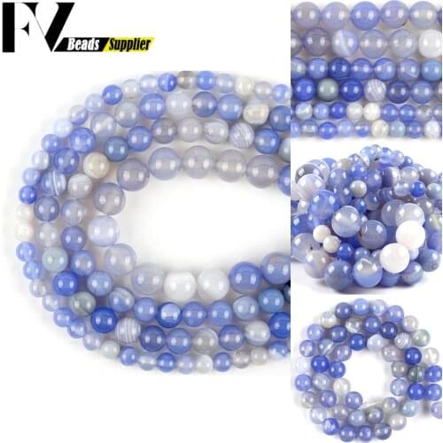 Natural Stone Beads Blue Striped Agates Round Beads For Jewelry Making Needlework Diy Bracelet Charm Accessories 6 8 10mm 15