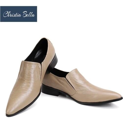 Christia Bella Dress Shoes Mens Business Leisure Leather Shoes Fashion Pointed Toe Slip On Height Heel Shoes for Men Plus Size