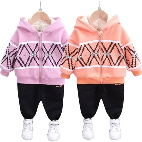 Baby clothes winter velvet diamond-shaped hooded outerwear suits for baby boys and girls thick warm casual zipper sweater suits