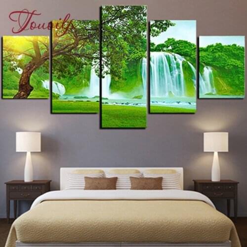DIY Diamond Painting 5pcs Green Tree Landscape waterfall scenery Handmade Diamond Embroidery Mosaic 3D Cross Stitch Kits Picture