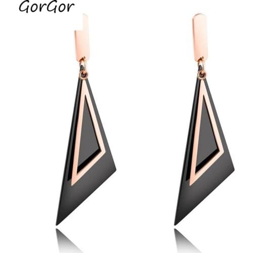 GorGor Dangle Earrings Women Originality Statement Black Diagonal Triangle Temperament Anniversary Exquisite Jewelry TE-383
