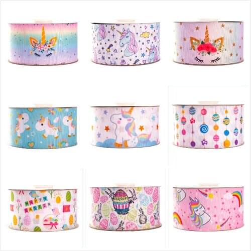 Cute Unicorn Cartoon Printed Grosgrain Ribbon 5 Yards 25mm/38mm/50mm/75mm for DIY Hair Bows Gift Pack