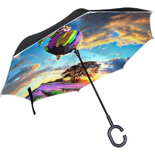 Creative Modern Upside Down Reverse Umbrella Colorful Hot-air Balloon Umbrella C-Hook Double Layer Inside-Out Colors Paraguas