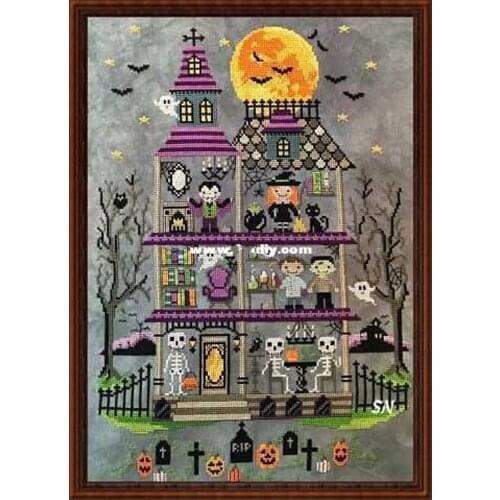 Top Manufacturer Embroidery Little House Cross Stitch Patterns Halloween with 100% Cotton Flosses & Free Shipping for Wall Decor