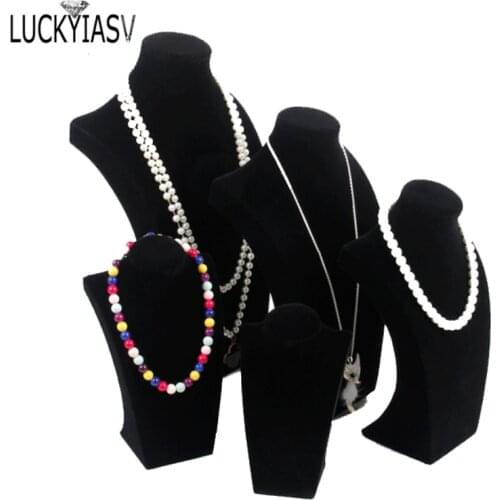 Window Display Model Black Velvet Portrait Necklace Display Stand Holder Jewelry Mannequin Bust For Necklace Pendant Display