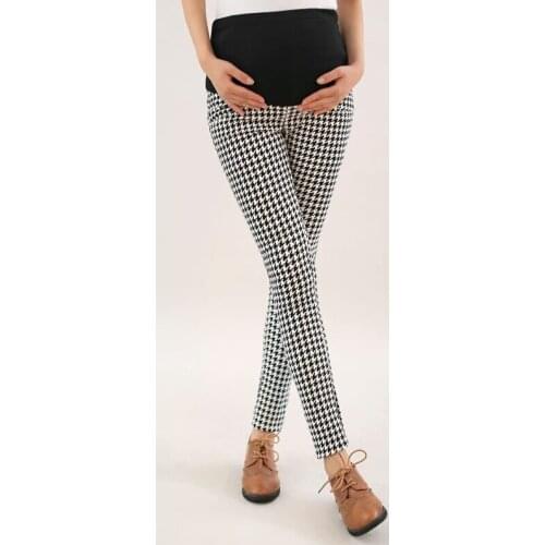 Fashion High Waist Plaid Pants For Pregnant Women Clothes Maternity Elastic Abdominal Pregnancy Trousers Prop Belly Comfy Pants