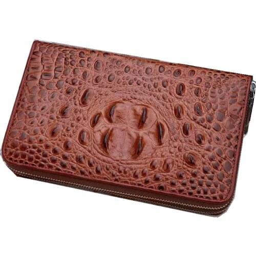 Men luxury Wallet Cowhide Leather Day Clutch Bag Business Double zipper Crocodile Pattern Wallet Coin Purse hombre billeteras