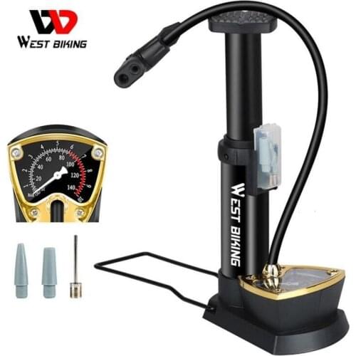 Bicycle Pump MTB Road Bike 140PSI High Pressure Foot Pump With Gauge Hose Cycling Floor Air Inflator Fits Presta Schrader Valve