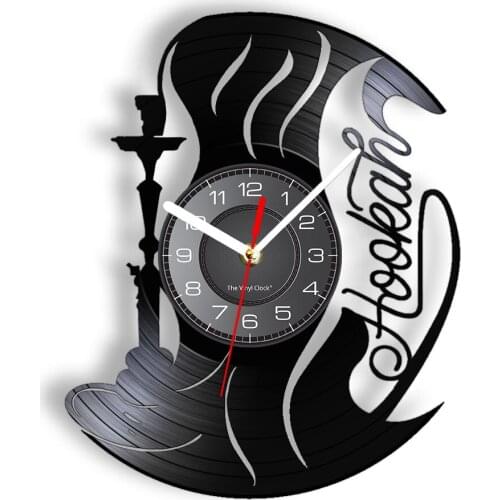 Hookah Shisha Smoking Wall Clock Vintage Album Vinyl Sheesha Decor For Hookah Club Vape Lounge Bar Artwork Silent Quartz Clock