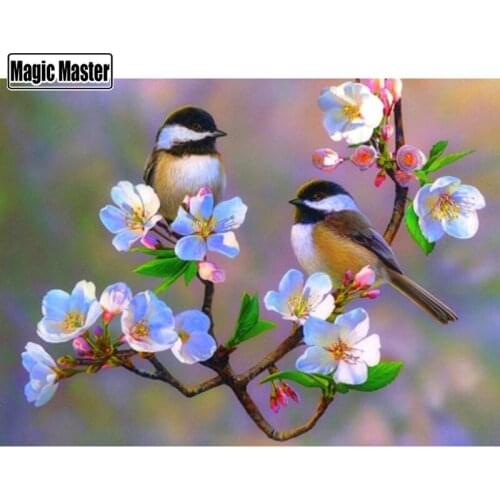 New hot sale 5d diamond painting cherry blossom chickadees bird mosaic picture diamond embroidery handmade rhinestone needlework