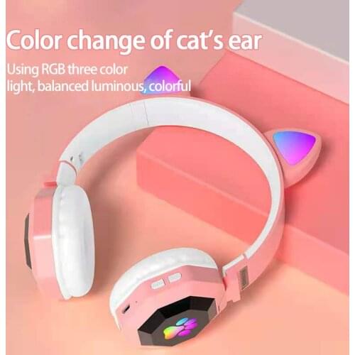 2021 New Head-mounted Headphone Wireless Bluetooth 5.0 Headset Cute Iuminous Cat Ears Earphone Music Sports Game Earpiece