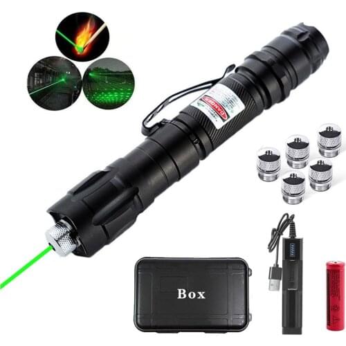 Hunting High Power 5mw Green Laser Adjustable Focus Burning Red Lasers Pointer Pen 532nm 5000 Meters with Battery USB Charger