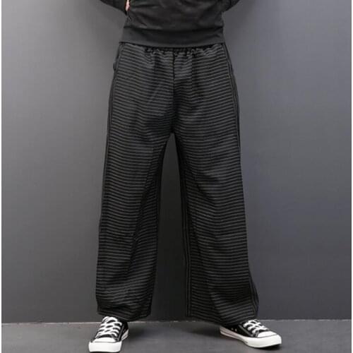 Autumn personality fashion mens stripe pants loose harem pant men feet trousers pantalones hombre cargo pantalon homme black
