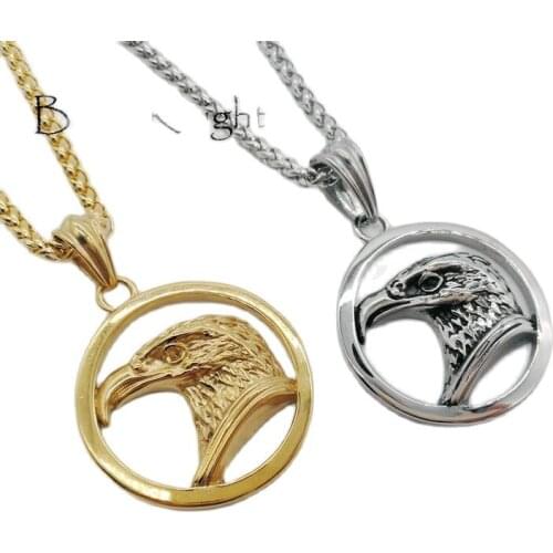 2019 New Animal eagle head pendant necklace 316 stainless steel mens hip hop rock eagle necklace jewelry fashion biker BLKN0597