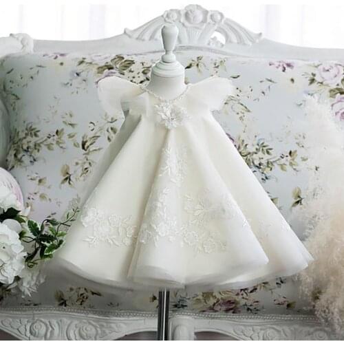 Baby Girls Beading Princess Dress High Waist A-line Toddler Girls Party Gowns Lace Big Bowknot Flower Girl Dress Vestidos L309