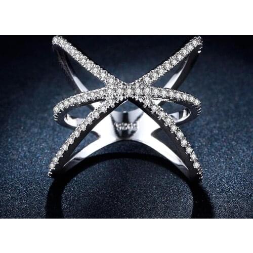 Silver plated engagement rings Size 6 7 8 New Fashion Jewelry Wedding Luxury global tellurion cross lady cz zircon promise rings