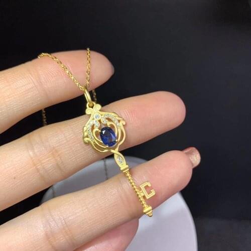 Classic style 925 Sterling Silver Gold Plated. Natural sapphire womens necklace. Sanding process. New pattern. Promotional pric