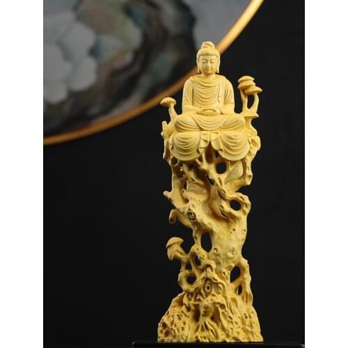 21cm Boxwood Wood Statue Zen Boxwood Figure Statue Real Wood Office Decoration Wood Sculpture Buddha Collection