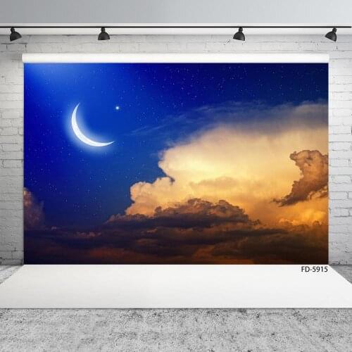 Starry Crescent Moon Dark Clouds Photography Background Vinyl Cloth Backdrop Photo Studio for Children Baby Portrait Photophone