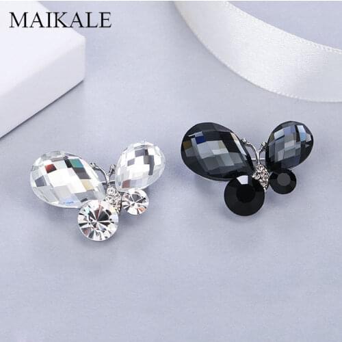 MAIKALE Shining Crystal Butterfly Brooch Pins Black White Rhinestone Insect Brooches for Women Girls Accessories Elegant Gifts