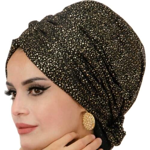 Women Shine Silver Gold Knot Twist Turban Headbands Cap Autumn Winter Warm Hats Casual Streetwear Female Muslim Indian Hat